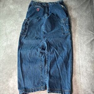 Vintage K-Swiss Baggy Cargo Jeans Mens 36 Blue Denim Wide Leg Skater Streetwear